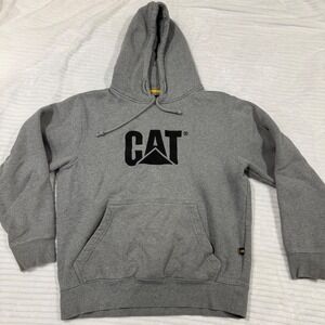 CAT Caterpillar Womens Gray Logo Hoodie Sweatshirt Medium Embroidered Workwear
